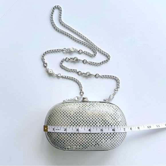 Vintage St. John Silver Satin Sequin Paillette Convertible Clutch Evening Bag